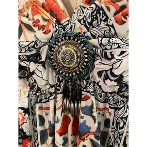 Boston Proper Asymmetrical Hem Tile Medallion Sleeveless Top